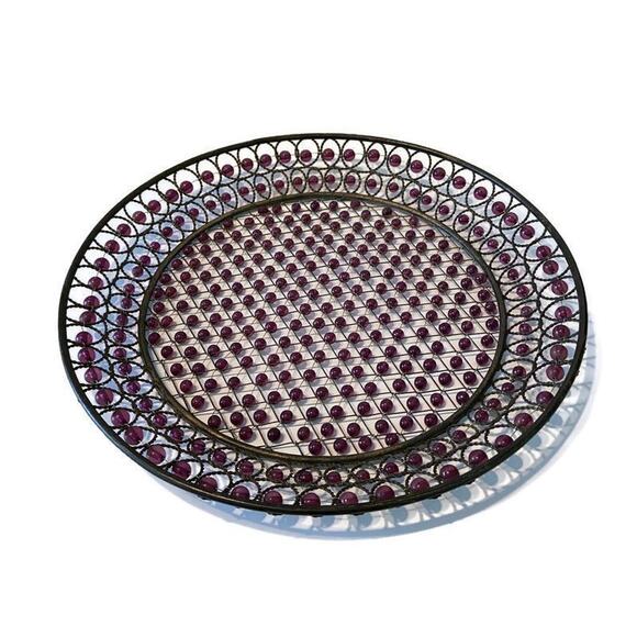 Purple Beaded Serving Trays 70s Paisley Decorative Set of 2 Colorful Hippie 70s - Picture 4 of 10